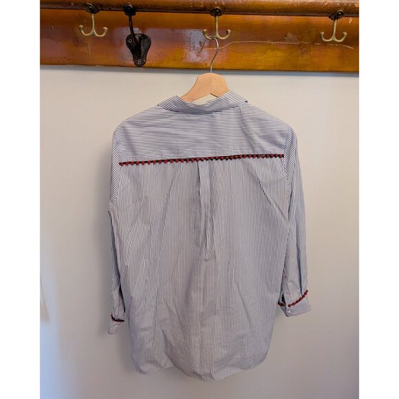 Zara Blue Stripe Shirt w/ Pom-Pom Embellishment - Size Medium - Picture 9 of 15
